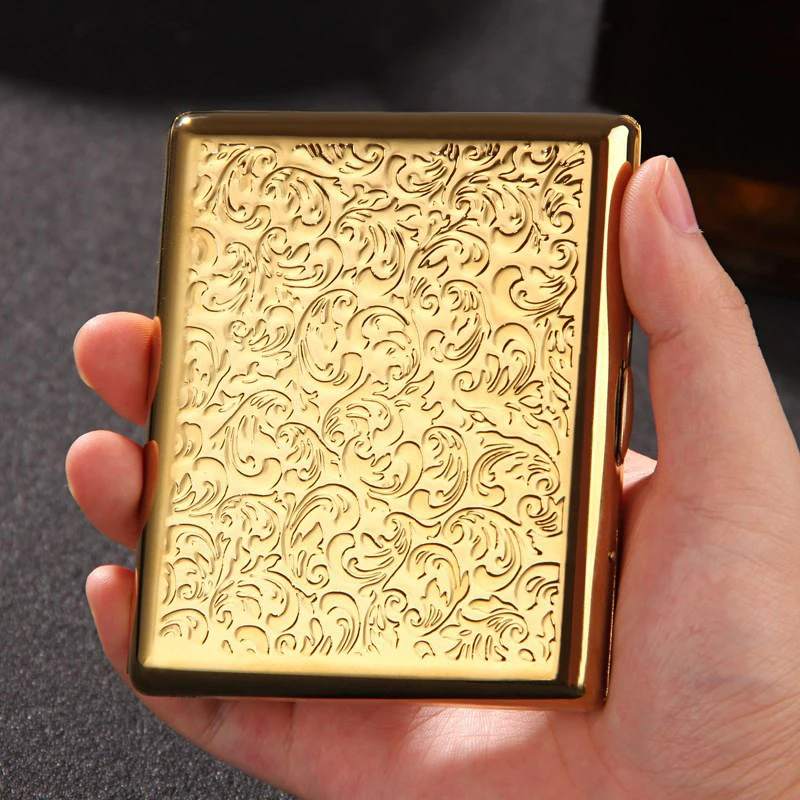 Pure Cpper Cigarette Case 20/28 pieces Capacity Men Wealth Flower Cigarette Box Holder Portable Hand-carved Smoking Accessories