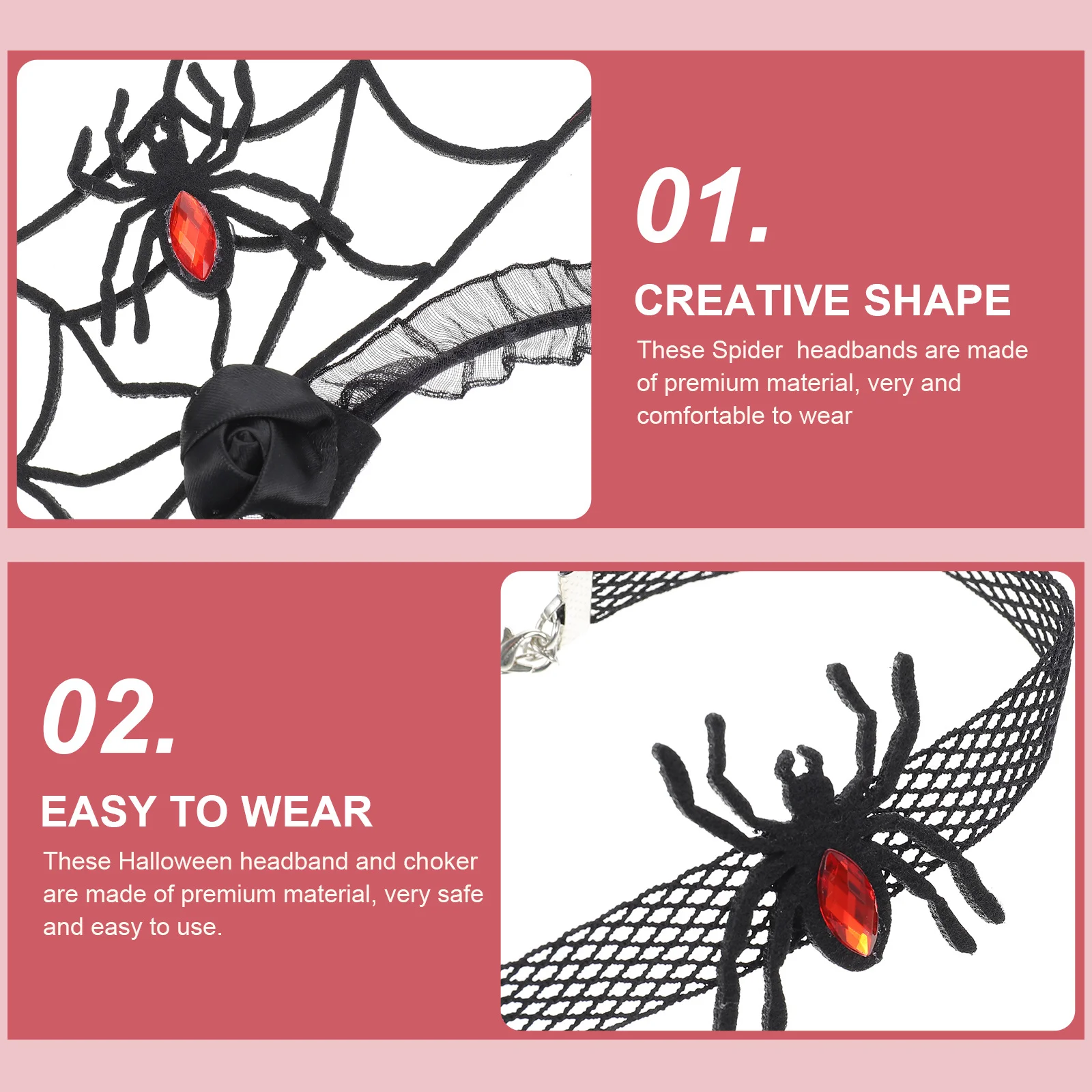 1 set di fasce per capelli di Halloween, set di girocollo, accessori per costumi da festa, oggetti di scena cosplay, decorazioni per ragni, vacanze, festival, bambini, adulti, spettrali