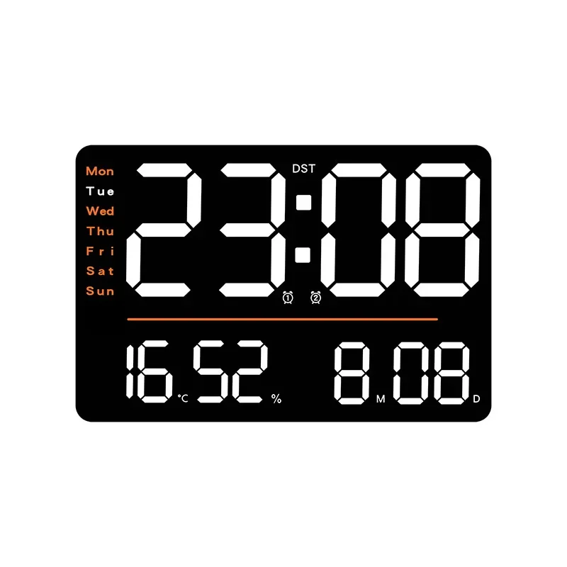 Creative cross-mirror multi-function large wall clock simple LED living room  large size  temperature and humidity timer clock