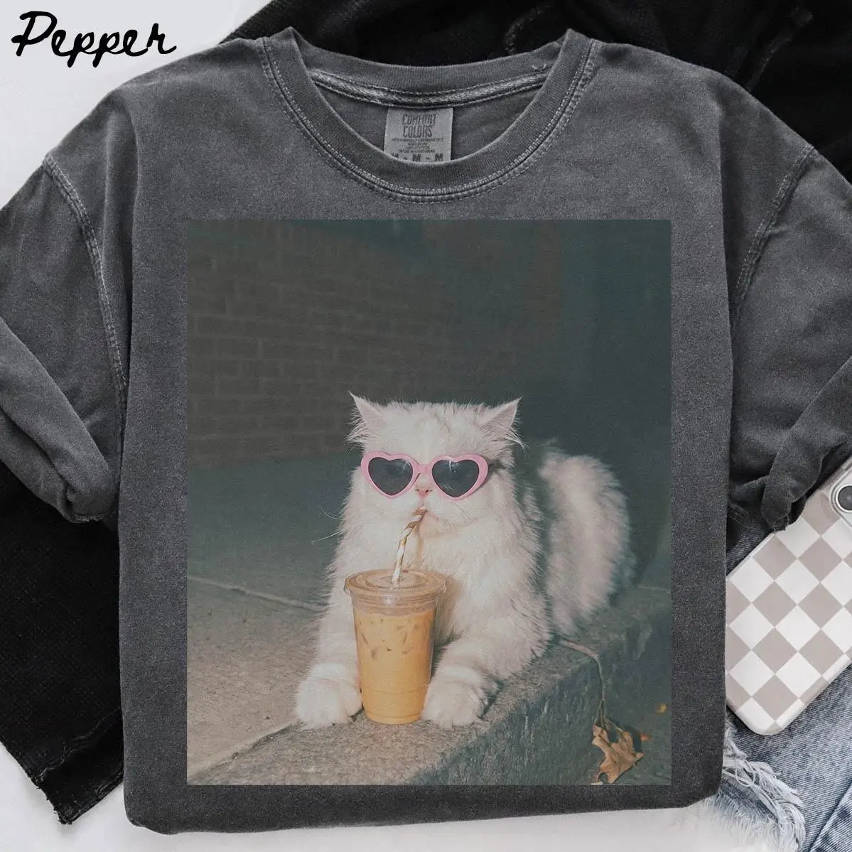Persian Cat Shirt, Iced Coffee Cat Mom T-shirt, Funny Mothers Day Gifts,  Pet Tshirt, Trendy