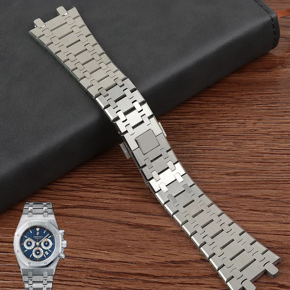 

26mm Silver 316L waterproof Stainless Steel Bracelet For AP 15400 Audemars Piguet Royal Oak Strap Men Watch Band accessories