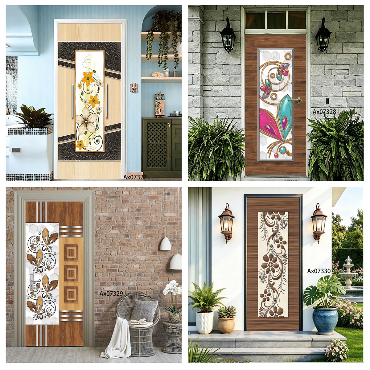 Door Decal Waterproof Removable Luxury European Rose Ornate Vintage Frame Art Decal Home Entry Door Decor Room Makeover