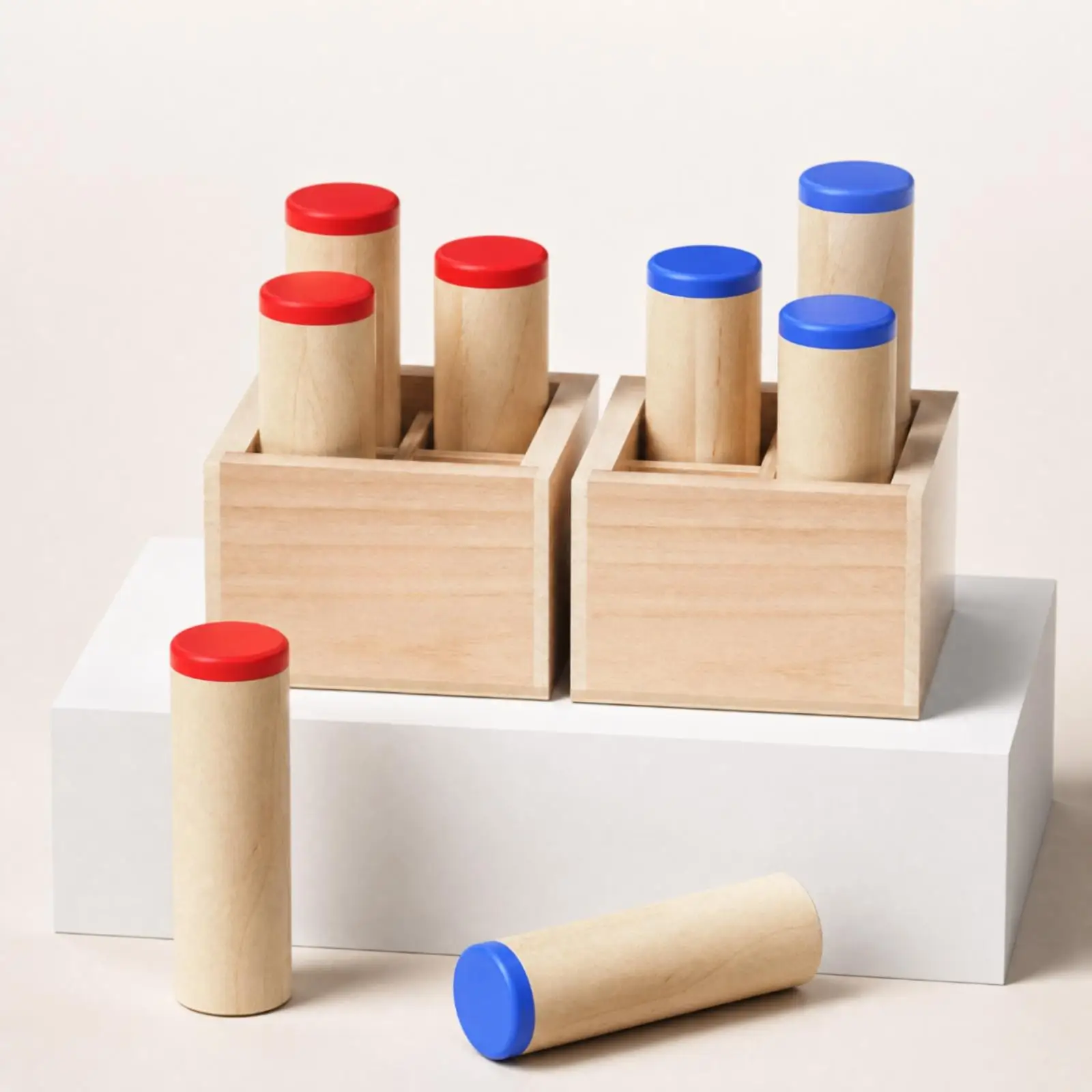 Wooden Auditory Training Toy with Color Coded Sound Cylinders for Toddlers Preschool Sound Matching Montessori Activity
