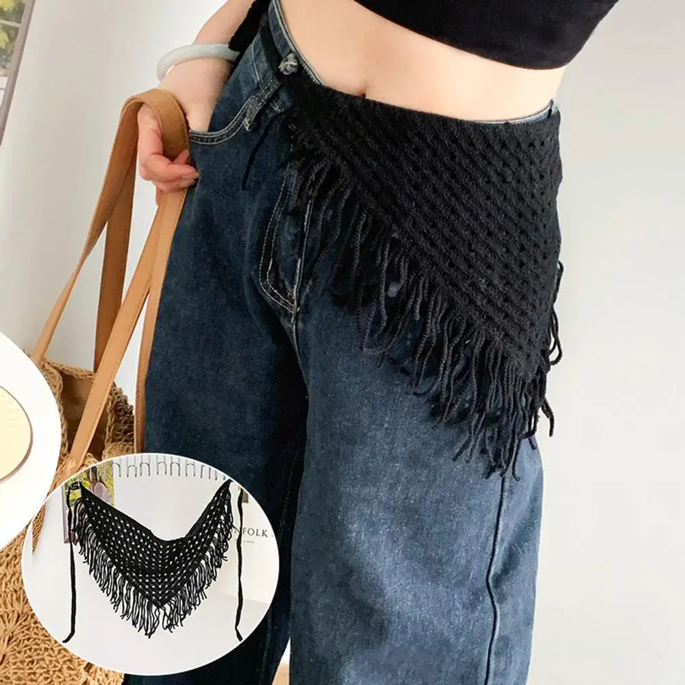 جديد Y2k الجوف التدريجي هامش مثلث وشاح بعقب الستار تنورة الكورية الشعر وشاح لوليتا نصف تنورة الخصر الورك التفاف موضة باندانا #5