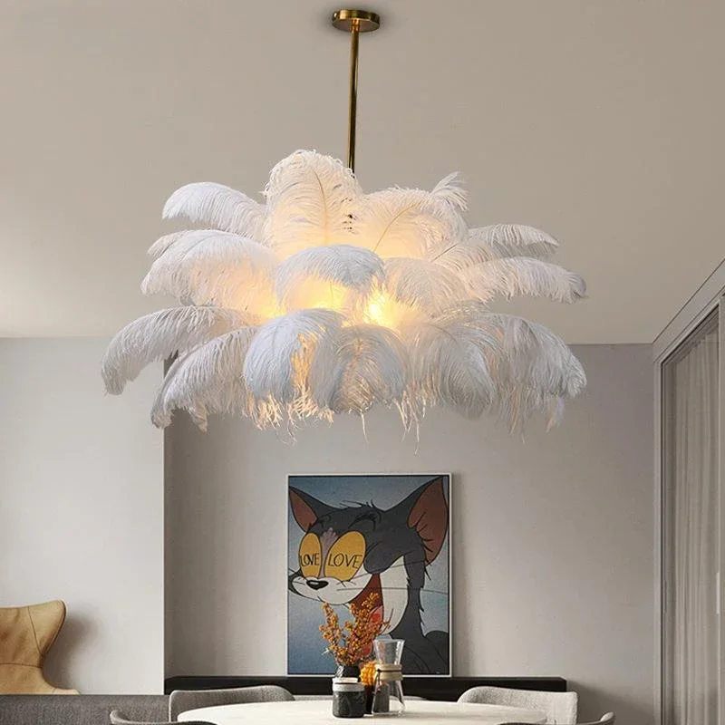 Ostrich Modern Feather Pendant Light Nordic Style Ceiling Chandelier for Bedroom Living Room Feather