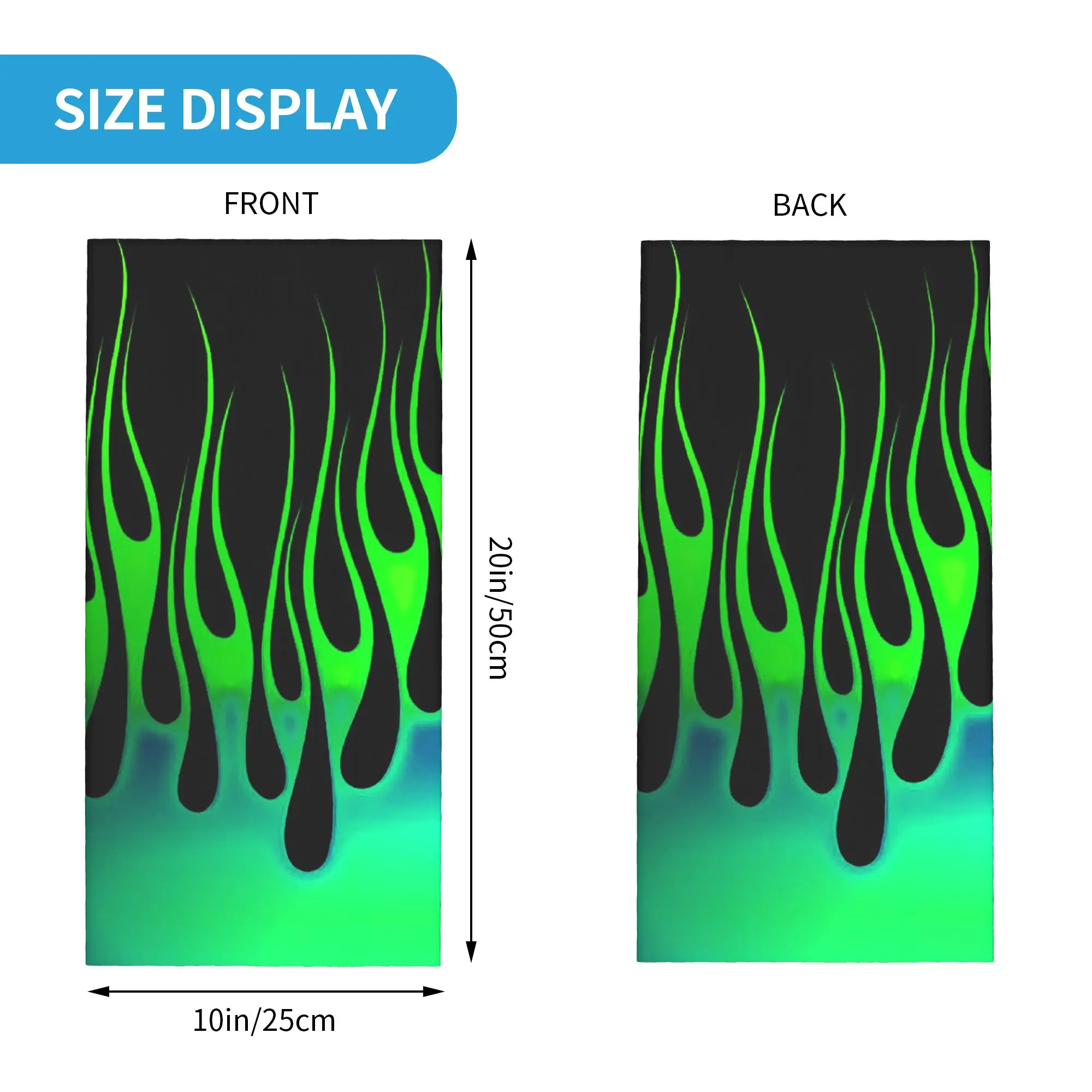 Green Fire Flame Design Bandana Neck Cover Printed Face Scarf Headband Hiking Fishing Unisex Adult Winter