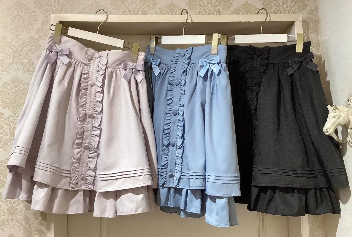 Japanese Lolita Sweet And Cute Style Bow Ruffle Edge Strap Skirt Bow Top Single-breasted Short Sleeves Shirt Women's Clothing