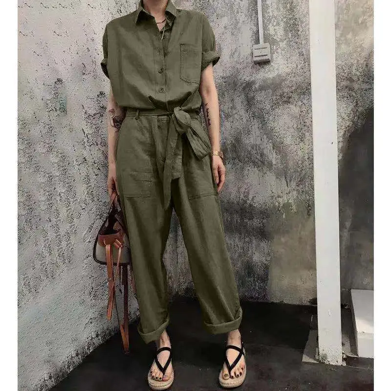 Onzichtbare Open Kruis Outdoor Handige Jumpsuit Voor Vrouwen 2022 Zomer Gebonden Hoge Taille Losse Koreaanse Temperament Overall Broek