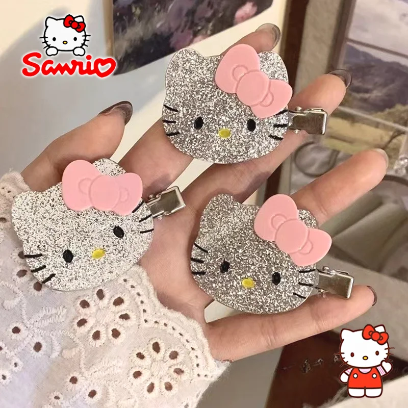 Sanrio Hello Kitty Hair Clip Kawaii Cartoon Girls Hairs Accessories Kitten Bow HairClips Bangs Clip Cute Cartoon Headdress Gifts