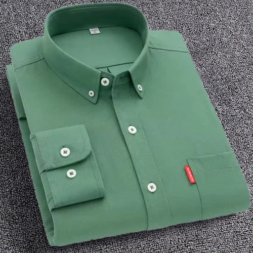 Camisas Oxford 100% de algodón para hombre, manga larga, Color sólido, cuello vuelto, ajuste Regular, ropa diaria para hombre, camisa blanca con botones