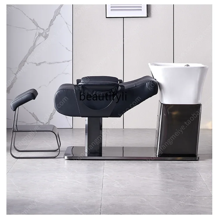 High-end semi-reclining shampoo flush bed Barber shop Stainless steel ceramic semi-reclining shampoo bed