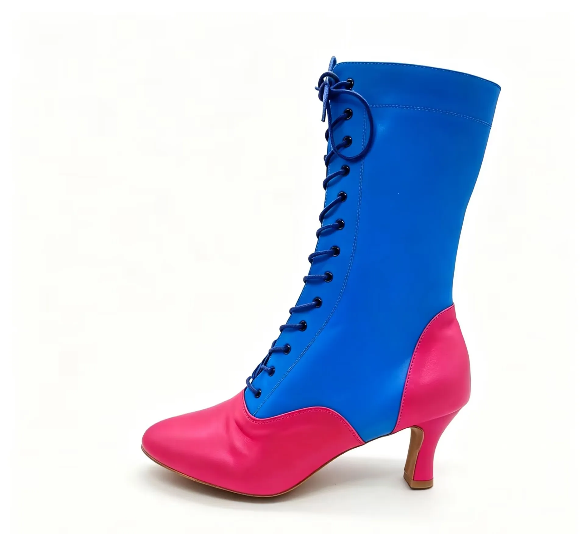 Women's Latin Party Dance Boots 7cm Cuban Heeled Dance Shoes Girls Colored Leather Latin Salsa Ballroom Dancing Shoes Footwear