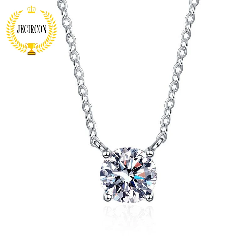 

JECIRCON 925 Sterling Silver Moissanite Necklace for Women 1-5 Carat Simple 4-claw Plated pt950 Simulated Diamond Clavicle Chain