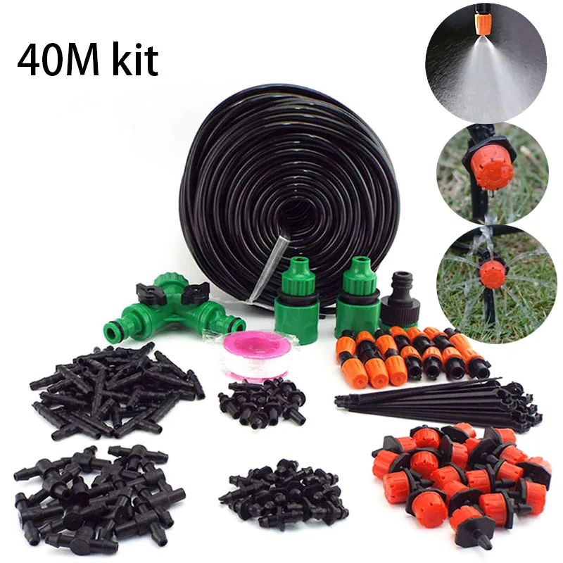 

40M Drip Irrigation Set Gardening Mist Watering Cooling Adjustable Nozzles Atomizing System Garden Foam Plants Veg Water Sprayer