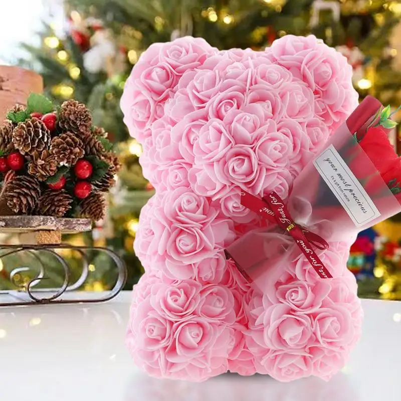 25cm rosa urso criativo eterno rosa flor teddybear na caixa de presente romântico presente do dia dos namorados presente de natal decoração de casamento