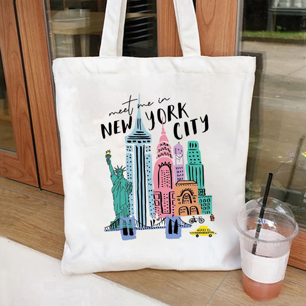 Vintage New York Statue Canvas Tote Bag Liberty Landmark Graphic Handbag For NYC Fan Outdoor Travel Shoulder Bag