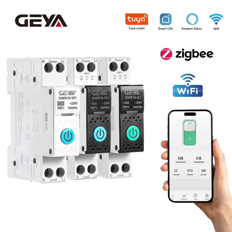 Умный автоматический выключатель TUYA 1P + N Wi-Fi/ZigBee MCB с измерением 63A DIN-рейки для умного дома, беспроводной пульт дистанционного управления, переключатель через приложение