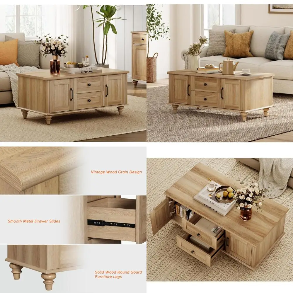 

Деревянный журнальный столик для гостиной в деревенском стиле, прямоугольный центральный стол с ящиками