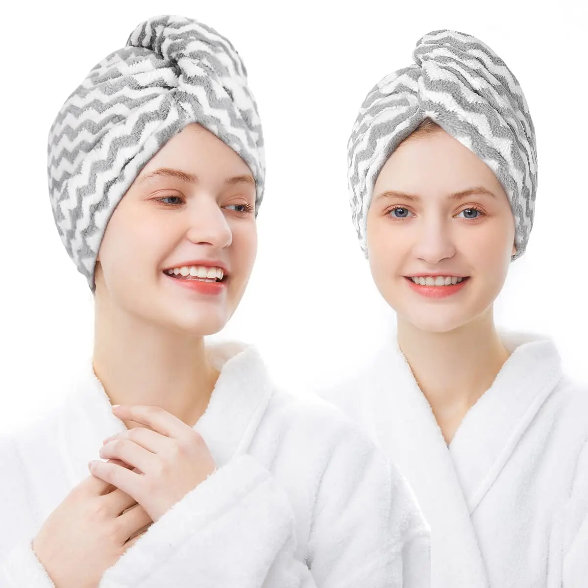 

Microfiber Hair Towel Wrap,Adjustable Hair Drying Turban with Button,Anti Frizz,Super Absorbent, Quick Stripe, Dry Hair Towels