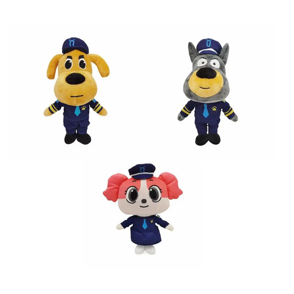 재고 있음 셰리프 래브라도 개 봉제 인형 보안 장교 래브라도 늑대 개 만화 인형 소년 소녀 부드러운 봉제 인형 어린이 선물