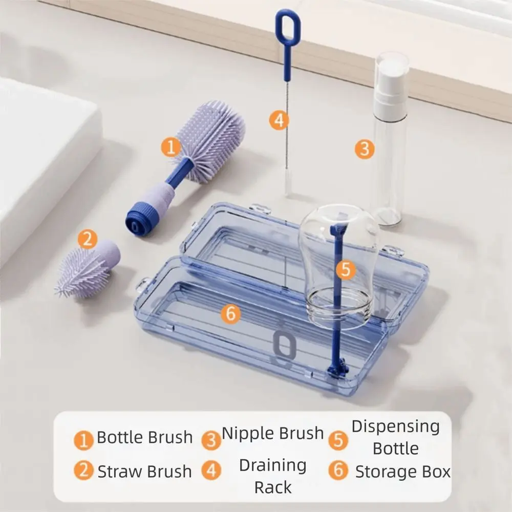

Portable Bottle Cleaning Brush Set Travel Size Compact Milk Bottle Brush Kit BPA-Free Long Handled Feeding Bottle Brush