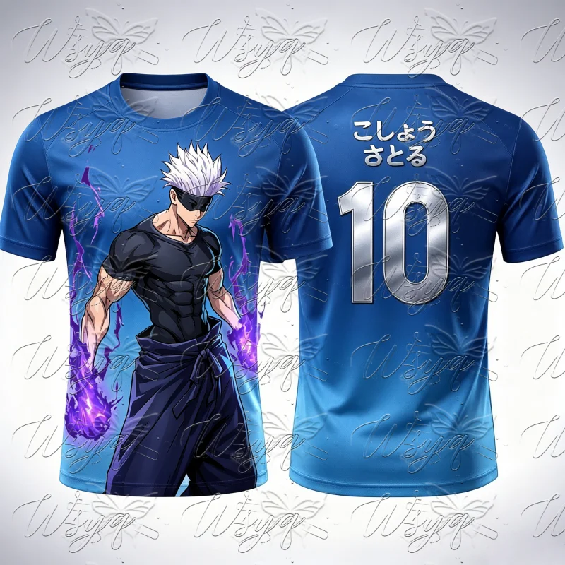 Jujutsu Kaisen Gojo Satoru 3D Print Soccer Jersey Summer Quick Dry Short Sleeve T Shirt Men Women Unisex No.10 Sport Tee Top - view 3
