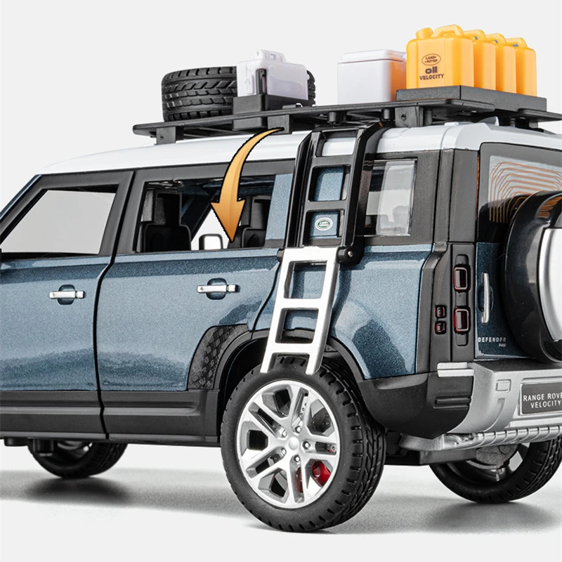 1/24 Range Rover Defender SUV Travel Edition Alloy Car Model Diecast Metal Off-road Vehicles Car Model Sound Light Kids Toy Gift