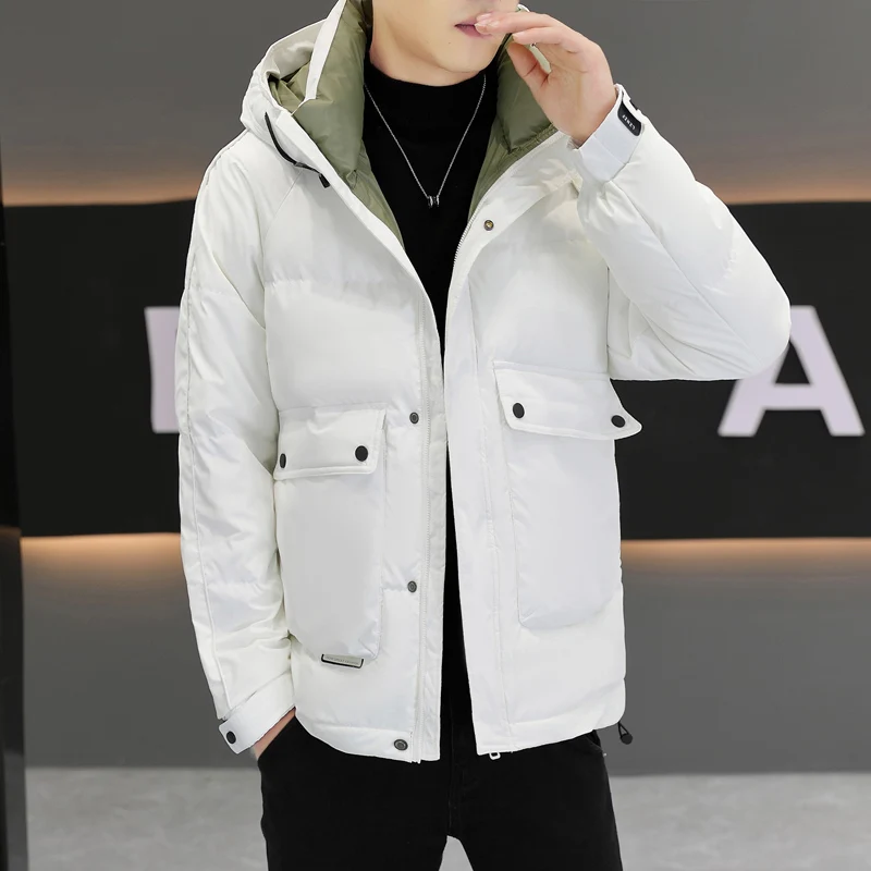 High Quality Men\'s Autumn Winter Jacket Casual Outdoor Multi-pocket Hooded Down Jacket Versatile Solid Color Warm Men\'s Clothing