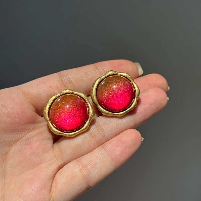 خمر الخوخ الوردي التدرج الزجاج أقراط مستديرة العتيقة الذهب اللون الحلوى اكسسوارات للنساء حفل زفاف 2025 جديد #5