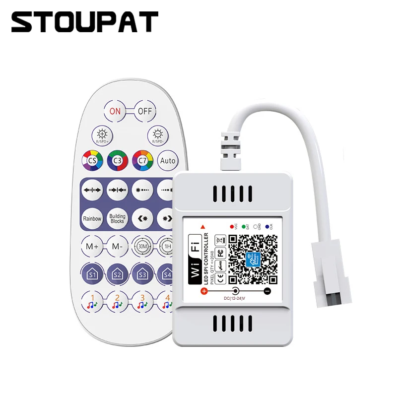 WiFi SPI WS2811 Pixel LED Strip Light Controller Music Voice Remote Control for Dream Color Tape Lights APP Control Dimmer