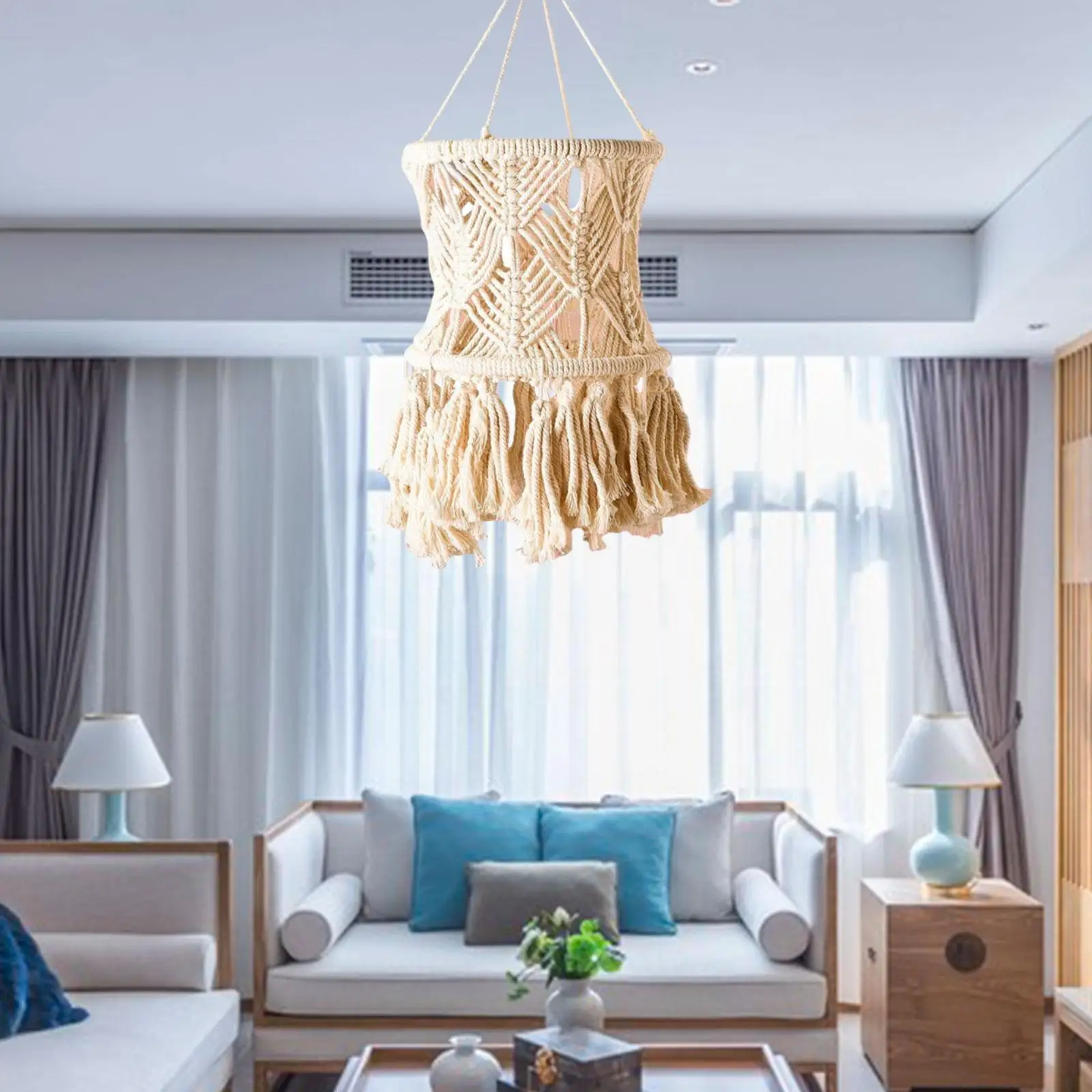 

Macrame Ceiling Lamp Shade Hand Knitted Bohemian Lampshade Pendant Light Shade for Bedroom Dorm Room Office Living Room Decor