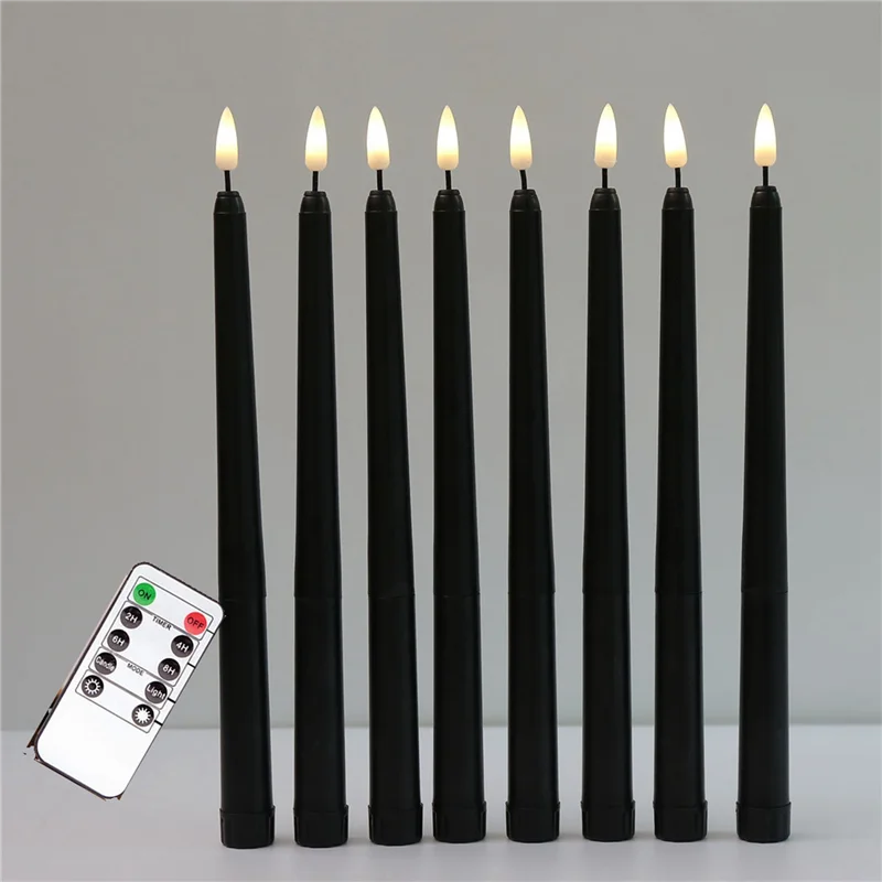 

ABUP-12Pcs Flameless Black Taper Candles Flickering With 10-Key Remote Timer, Operated LED Candlesticks Window Candles