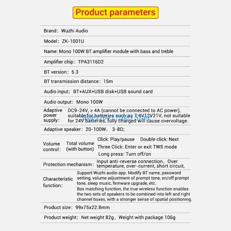 

Y6GD 100W Bluetooth-compatible Amplifier Board Easy Installation Sound Board Powerful Amplifier Board