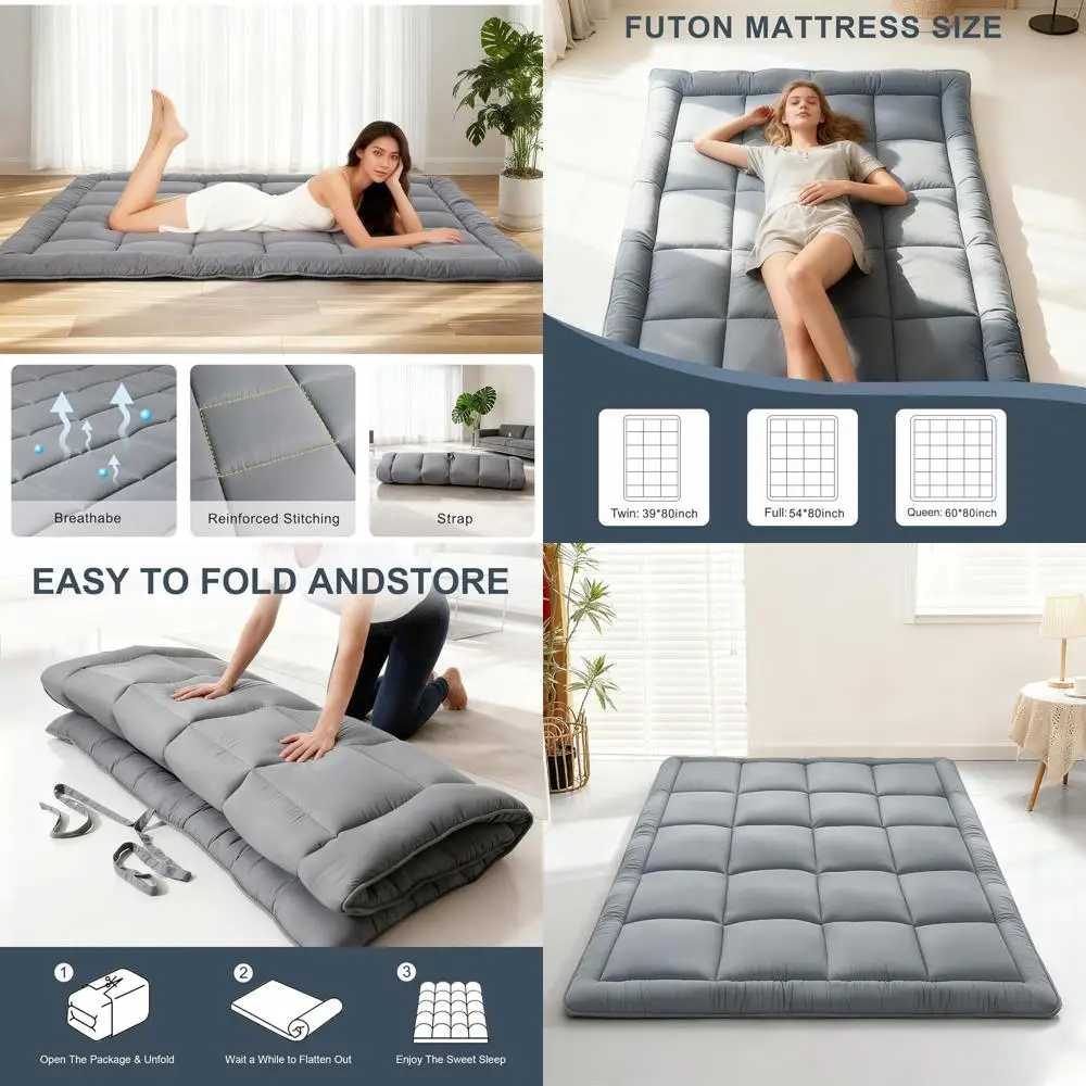 

Japanese Floor Mattress Futon, Thick 5-Layer Roll Up Foldable Mattress, Comfortable Foam Tatami Mat Sleeping Pad for Adult and K