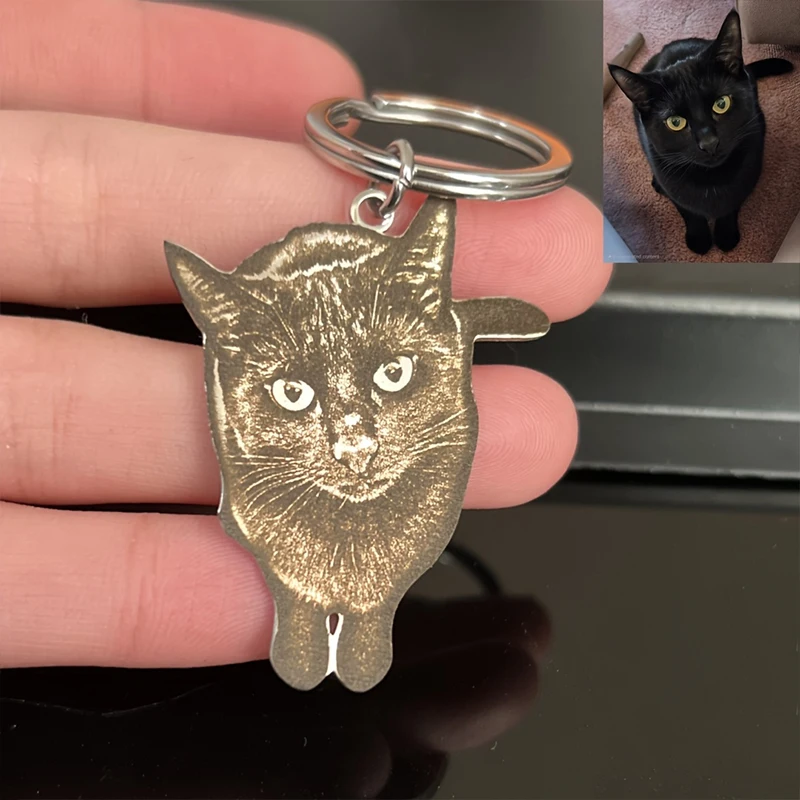 Custom Photo Keychain Family Pet Commemorative Picture Customize Stainless Steel Pet Portrait Key Ring Pendant Personalized Gift