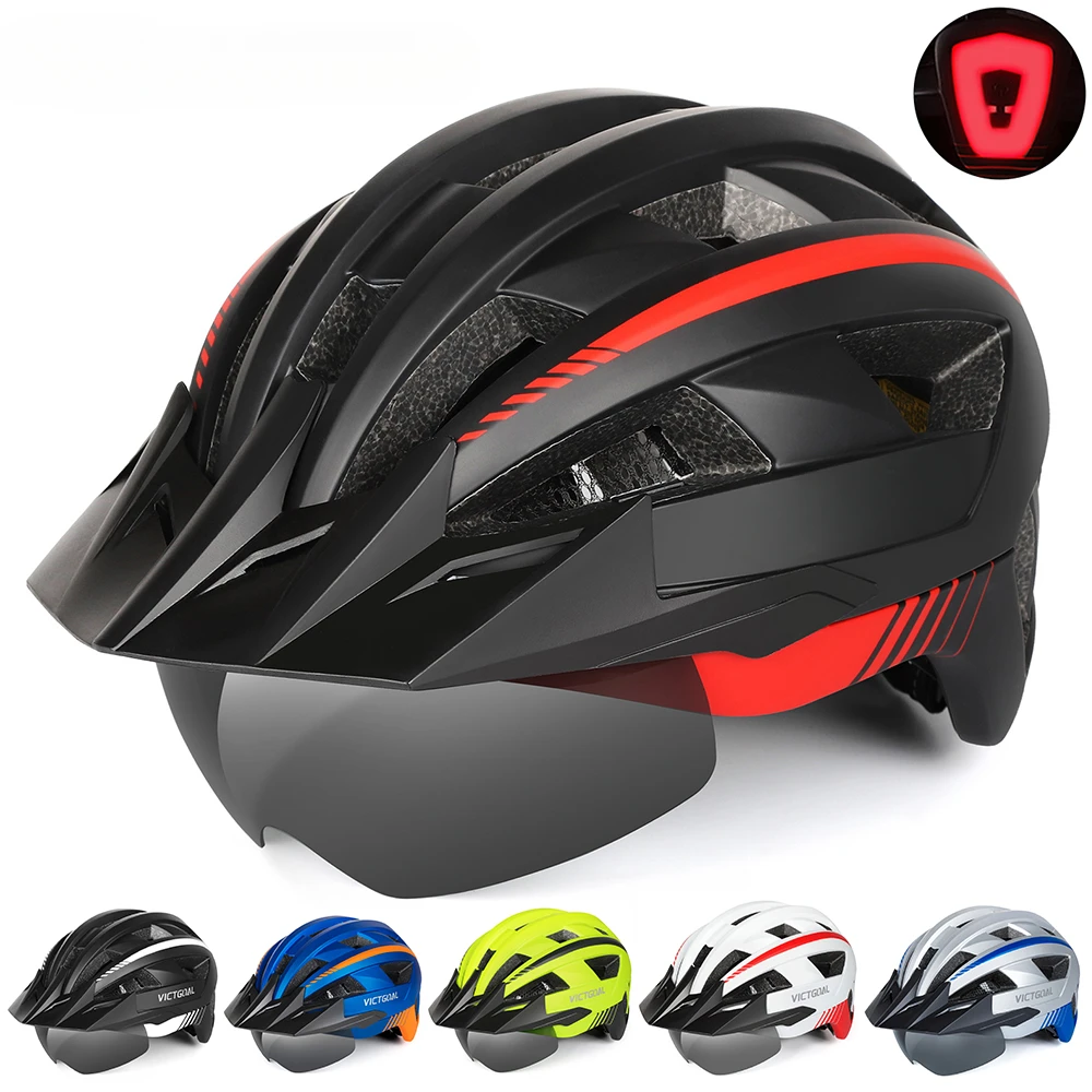 

MTB Road Bike Helmet for Men Women Visor Goggles LED Rear Light Mountain Bicycle Helmet Racing Safety Cycling Helmets