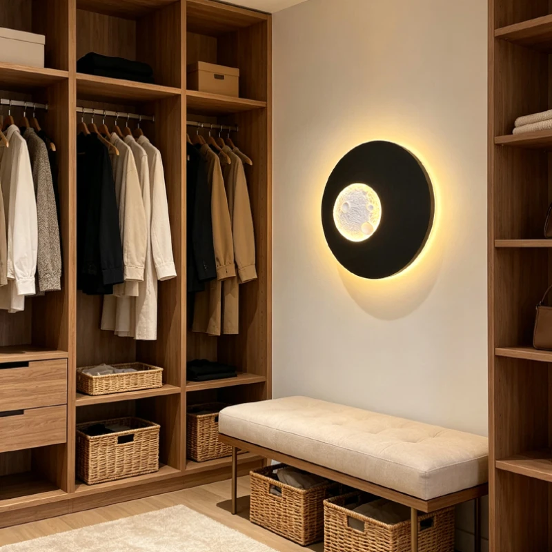 Modern Creative Circular Moon Wall Lamp New Chinese Style Dining Rooms Tea Rooms Living Rooms Hotels Entryway Feature Walls