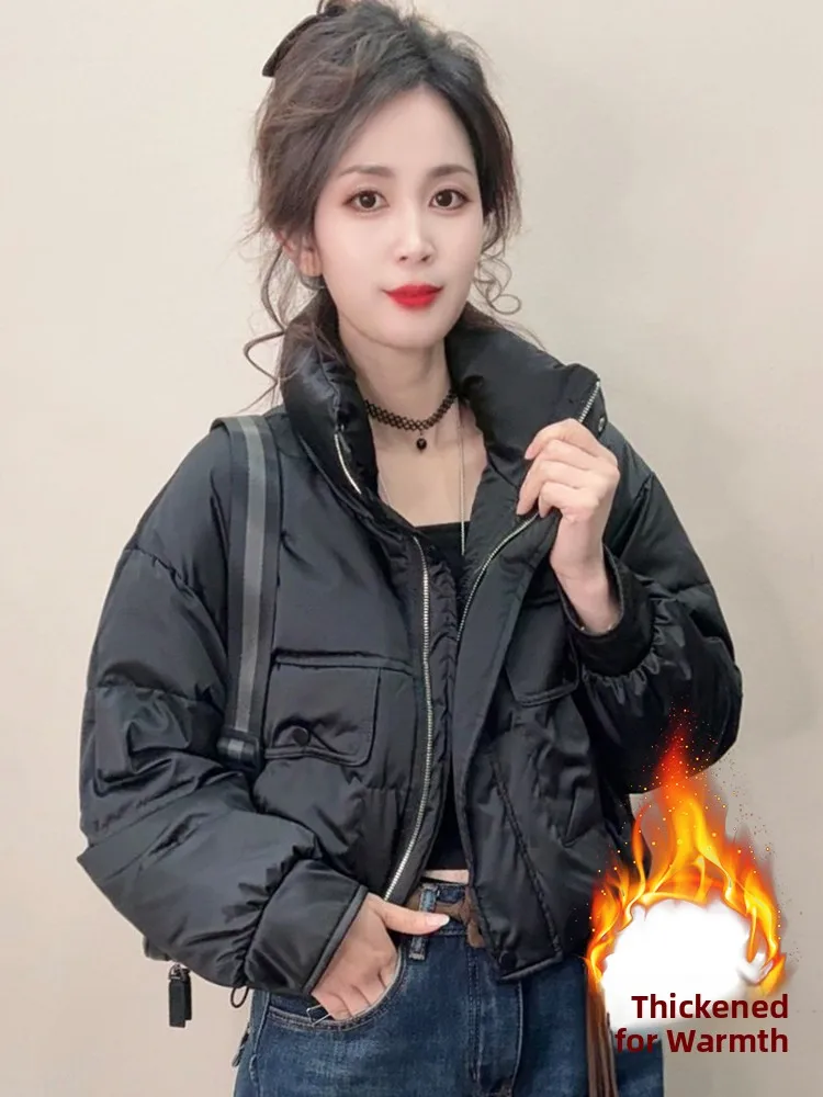 

Супертеплая короткая стеганая куртка из хлопка для женщин, свободного кроя, в корейском стиле, для повседневной носки, с наполнителем из полиэфирного волокна, зимняя верхняя одежда