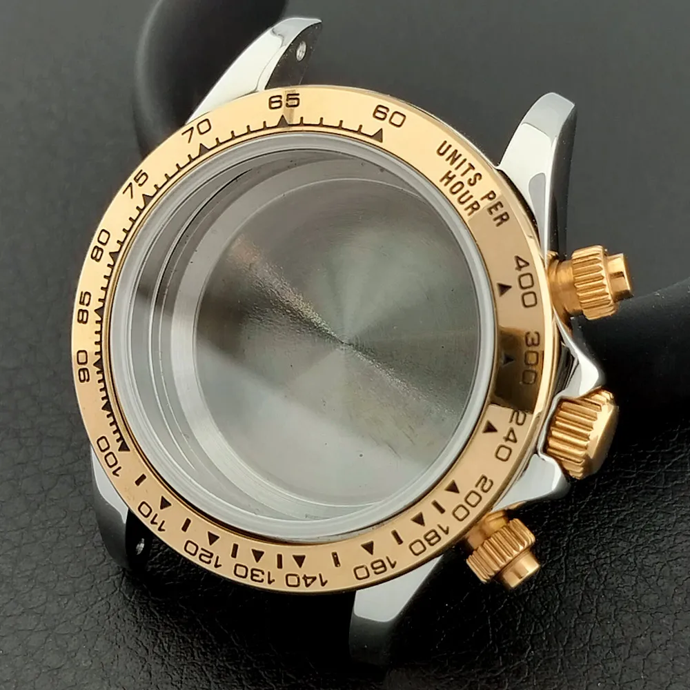 39-mm-Uhrenarmband aus Metall für Herren, passend für das VK63-Uhrwerk, mit Saphirglas, in den Farben Silber, Roségold und Schwarz, Uhrenzubehörteile. – Detail 21