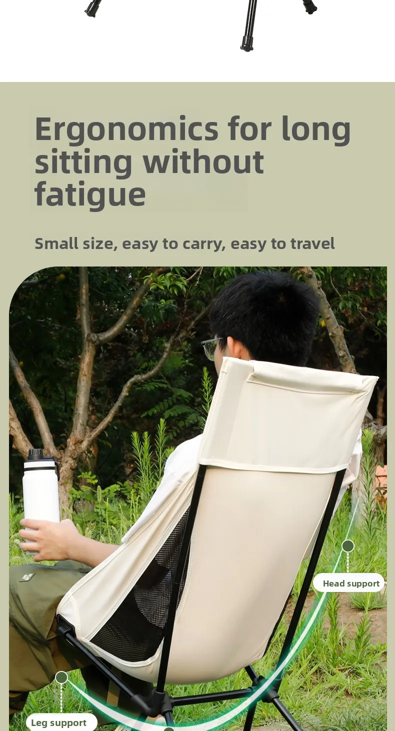 Atmungsaktiver, faltbarer Moon Chair mit hoher Rückenlehne für Camping, Angeln, Strand, Reisen und Garten. – Detail 6