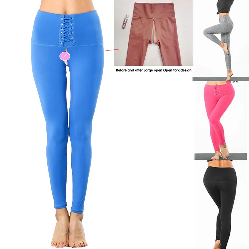 Hot Sale High Waist Yoga Pants Women\'s Invisible Open Crotch Outdoor Sex Convenient Trousers Peach Hip Leggings Women\'s Clothing