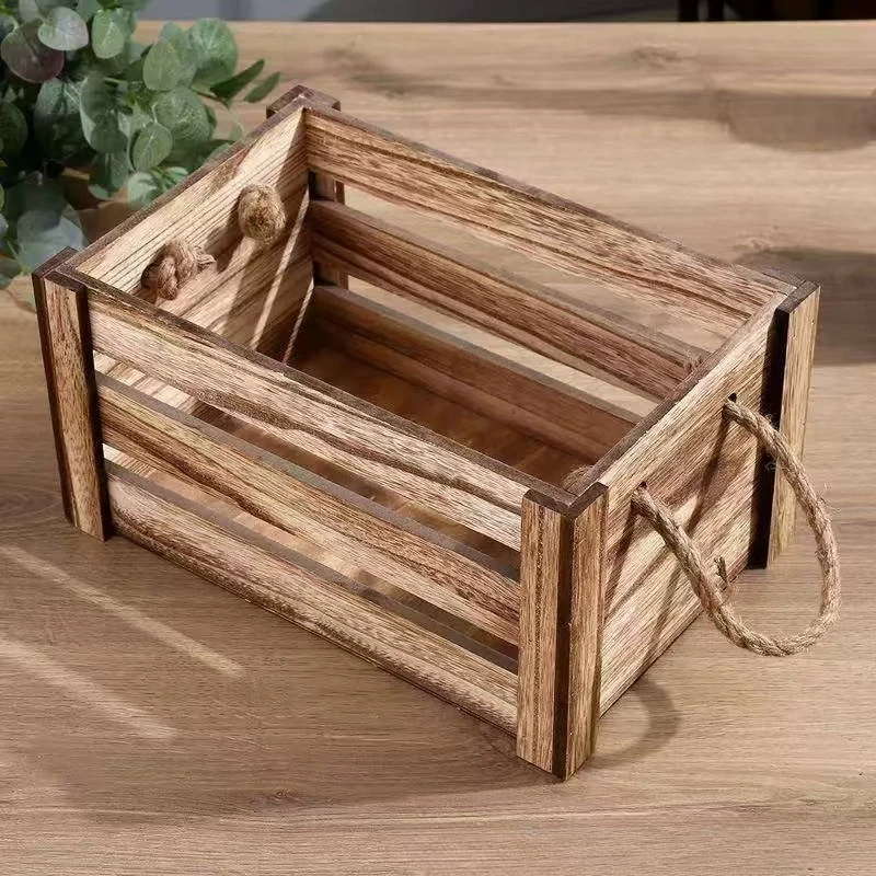 Retro and old wooden storage basket, home decoration storage ornament, wooden frame wooden basket, desktop support customization