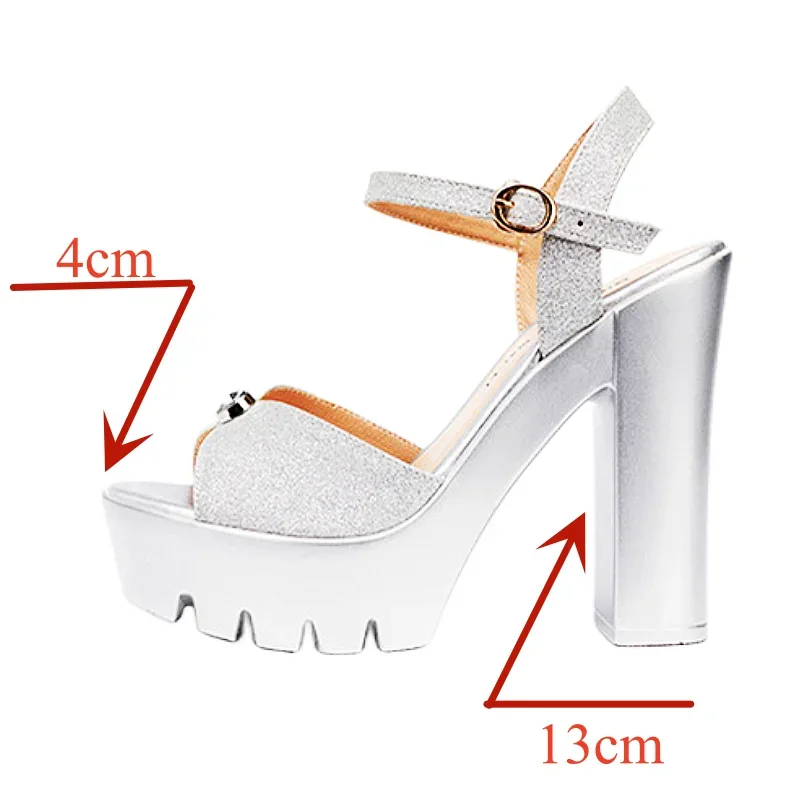 13cm Small Size 32-43 Block High Heels Sandals Summer Wedding Shoes 2025 Thick Platform Sandals Women Soft Leather Sandal Silver