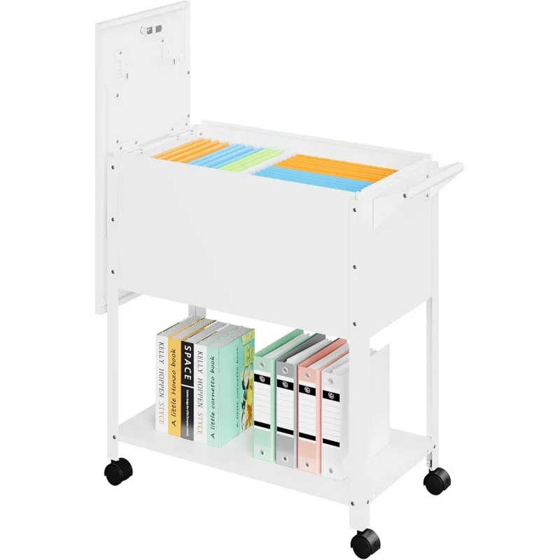 Rolling File Cart with Wheels Hanging ,Cabinet Organizer,Folder on ,Metal Filing ,Fit A4/F4/Letter/Legal Home Office (White)