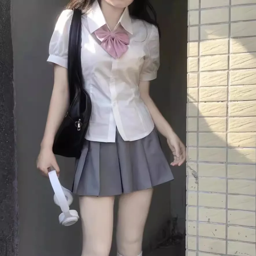 

Original Preppy Style Jk Uniform Women's Short Sleeve Shirt Waist-fitted Puff Sleeve White Puff Sleeve For Summer Fashion