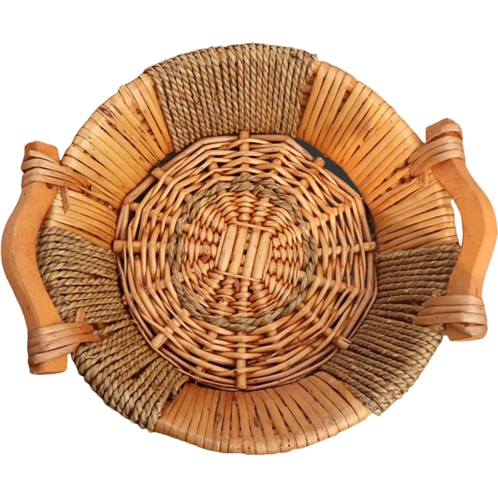 Vintage Woven Basket with Handles Fruit Storage Tray Organizer for Buffet Breakfast Table Picnic