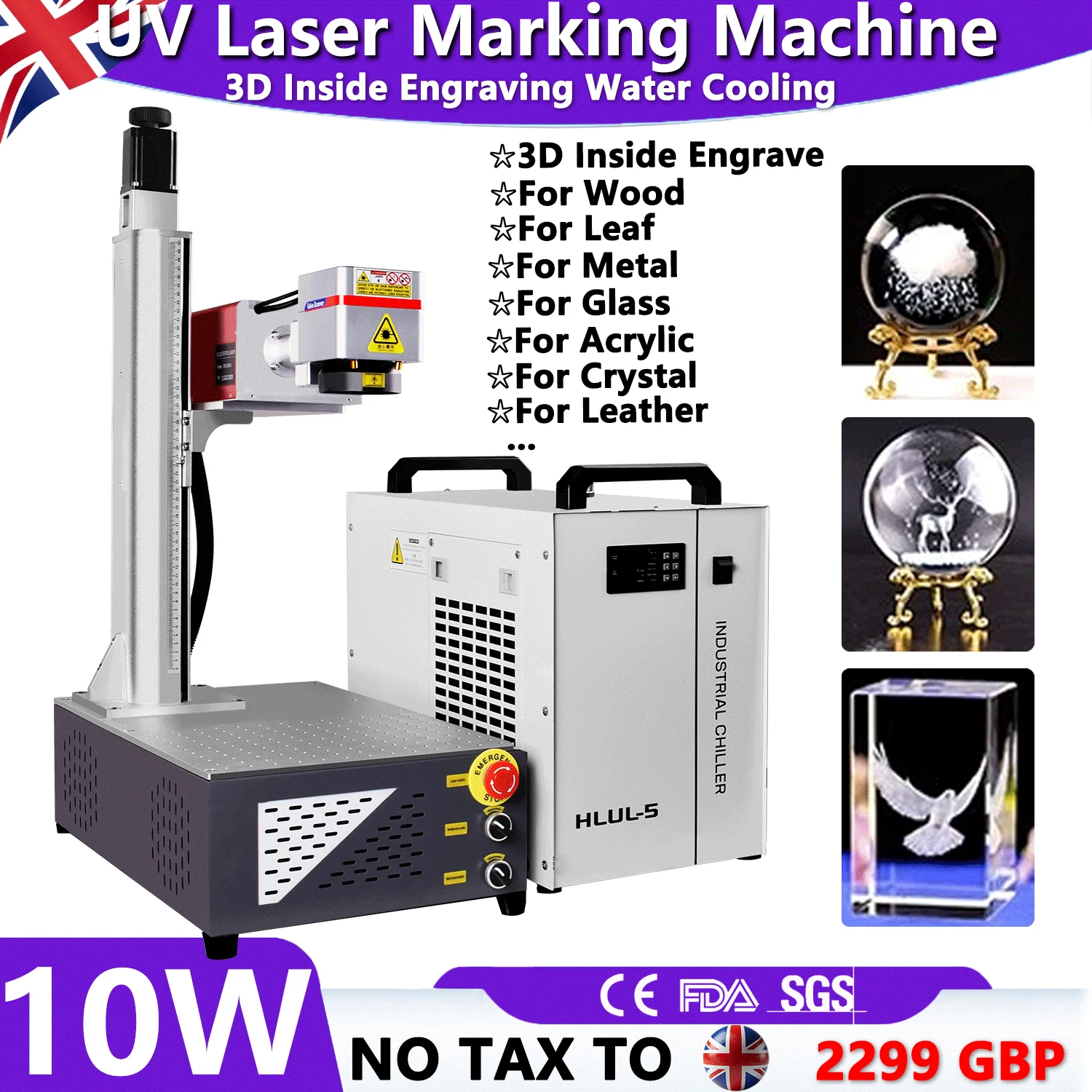 

10W 2IN1 Water-cooled UV Inside Crystal 3D Engraving Machine Axis Control High-Precision Lens Electric Z axis for DIY Marking