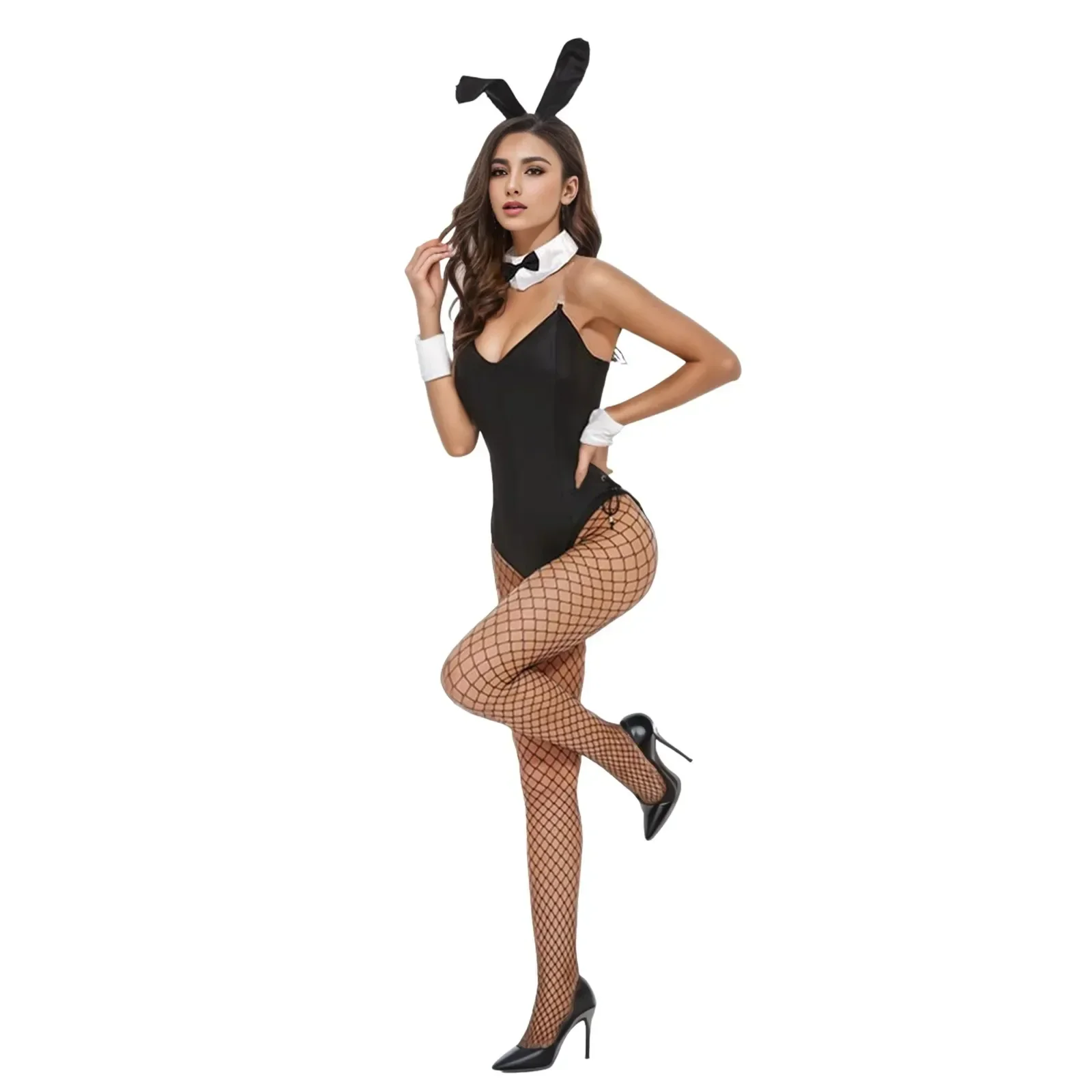 

QQ Bodysuit Bunny Headband Stockings Set Bunny Girl Sakurajima Mai Cosplay Costume Halloween Costume Black Stockings High Heels