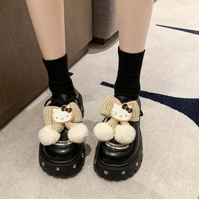 Sanrio Japanese Hello Kitty Mary Jane Small Leather Shoes Cute Student Lolita Shoes Platform Y2k Shoes 2024 Spring Summer New