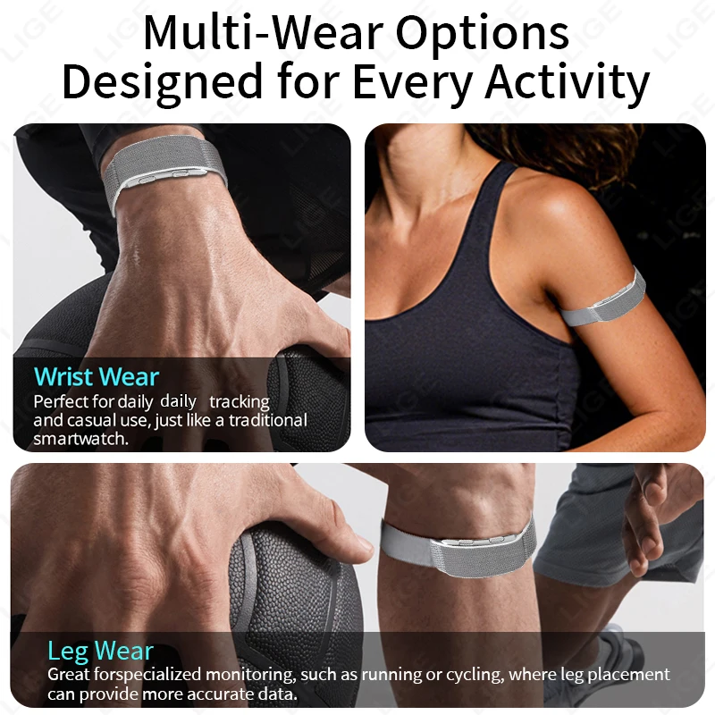 LIGE جديد ECG سوار ذكي معدل ضربات القلب الأكسجين في الدم مقاوم للماء عمر البطارية الطويل لا شاشة الرياضة اللياقة البدنية مراقبة الساعات الذكية